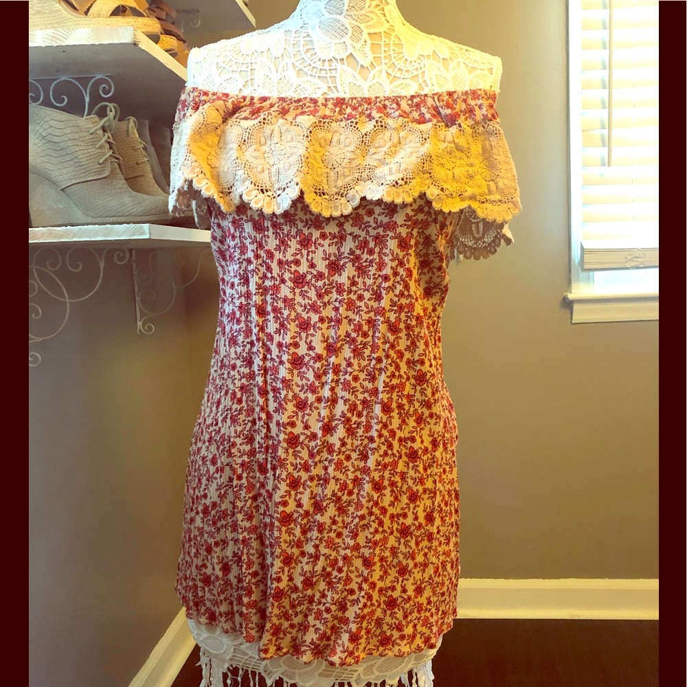 Floral off the shoulder open back mini dress